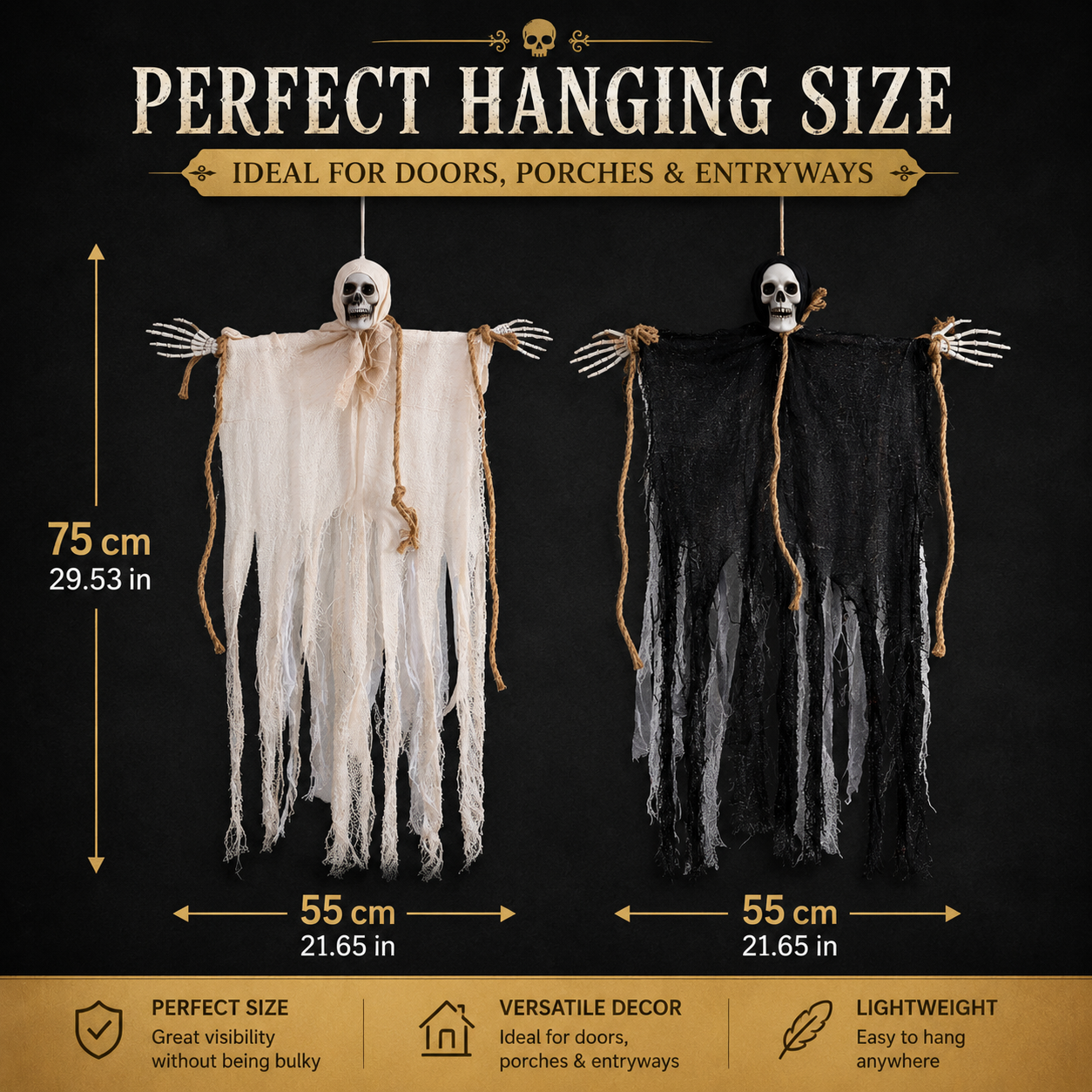 29.5" Light-Up Hanging Skeleton Ghost with Remote