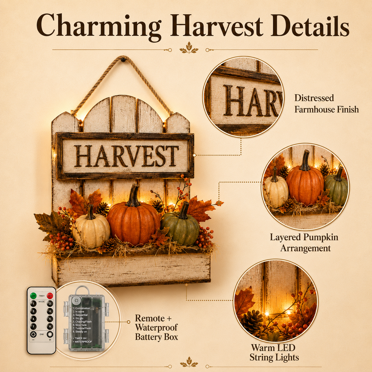 🍂 Rustic Light-Up Harvest Pumpkin Wall Décor