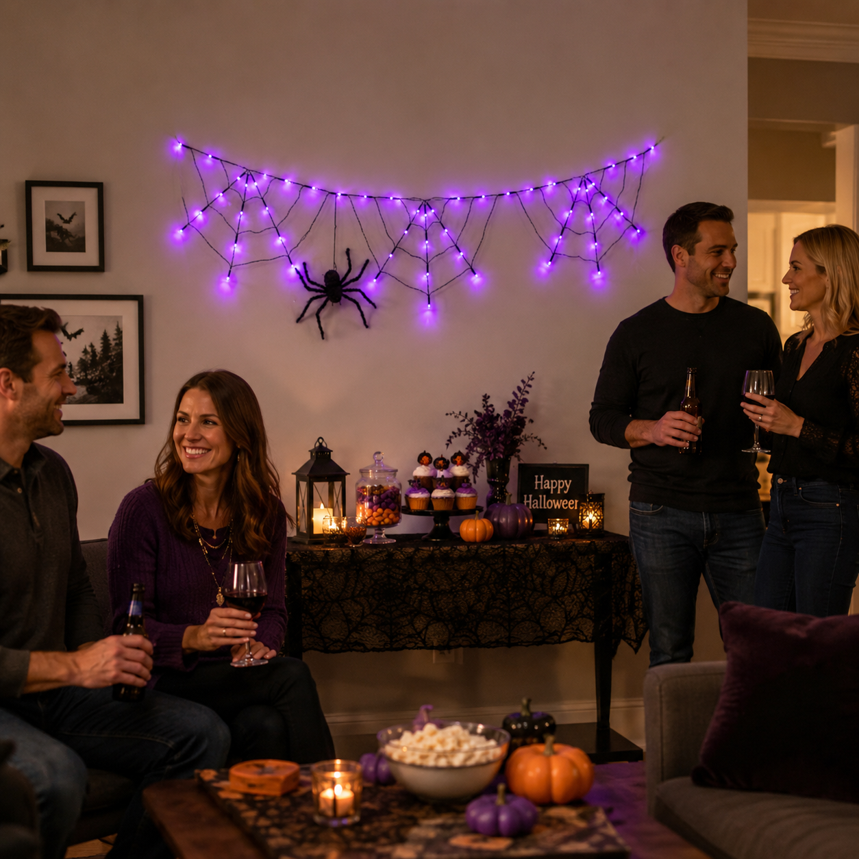 70.9" Wide Battery-Powered Spider Web Lights