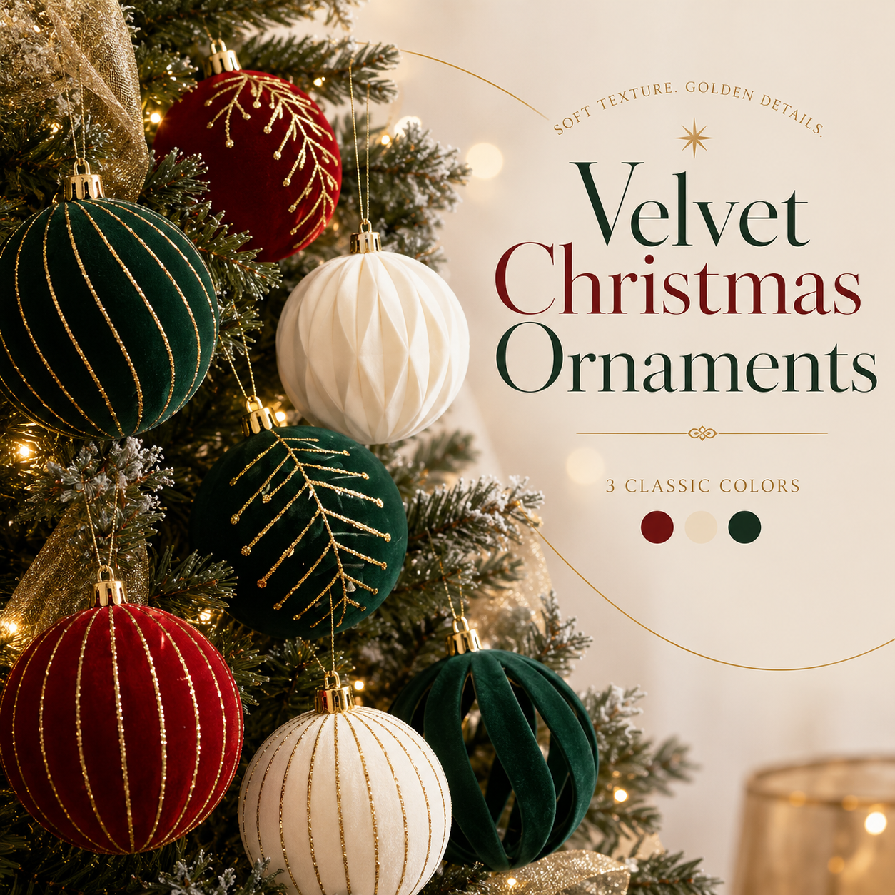 Luxe Velvet Christmas Ornaments – 6-Piece Holiday Bauble Set