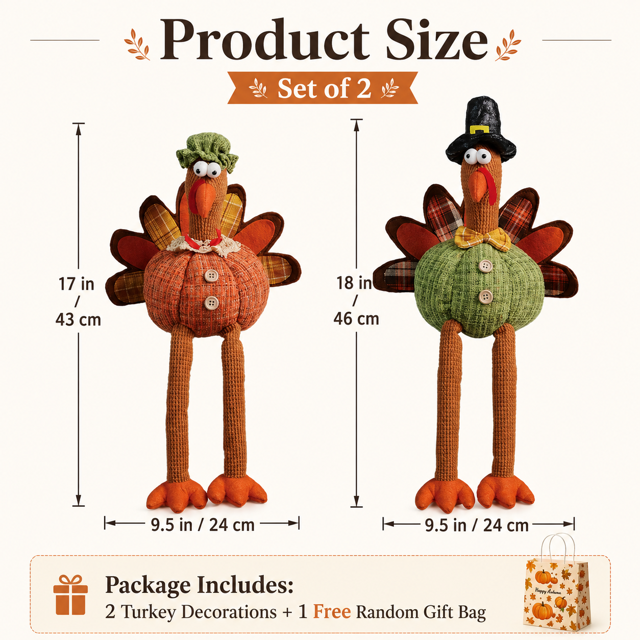 Whimsical Harvest Turkey Couple Shelf Sitters – Set of 2
