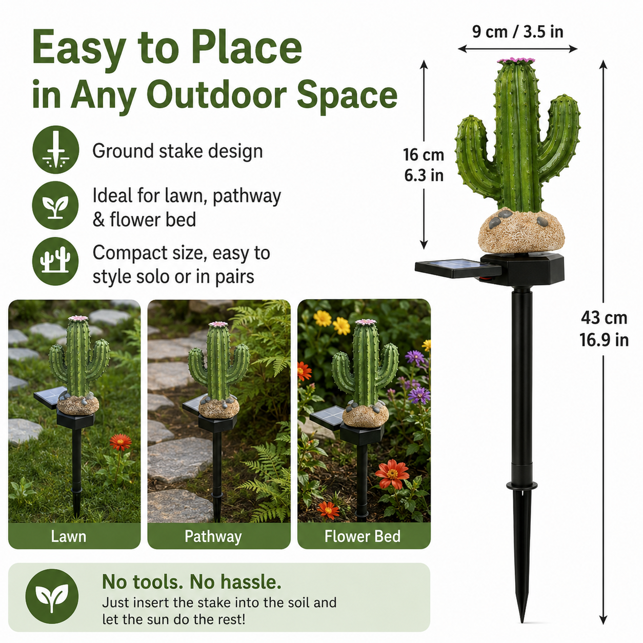 1pcs / Solar Cactus Garden Stake Lights