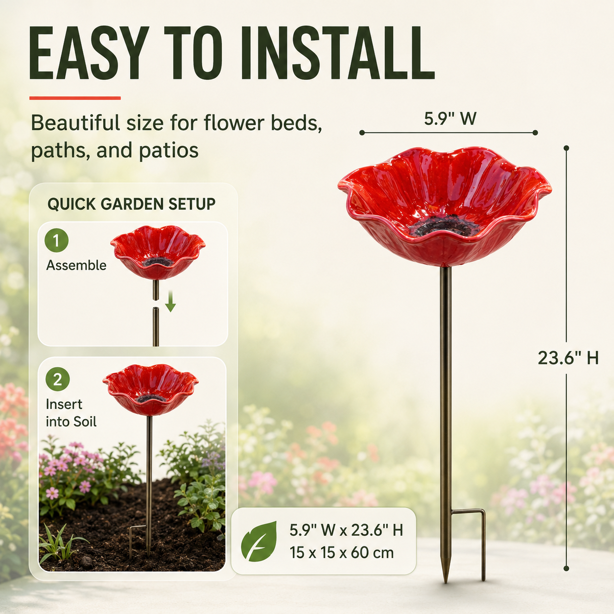 Vibrant Metal Flower Mini Bird Bath & Garden Stake – Outdoor Yard Decor