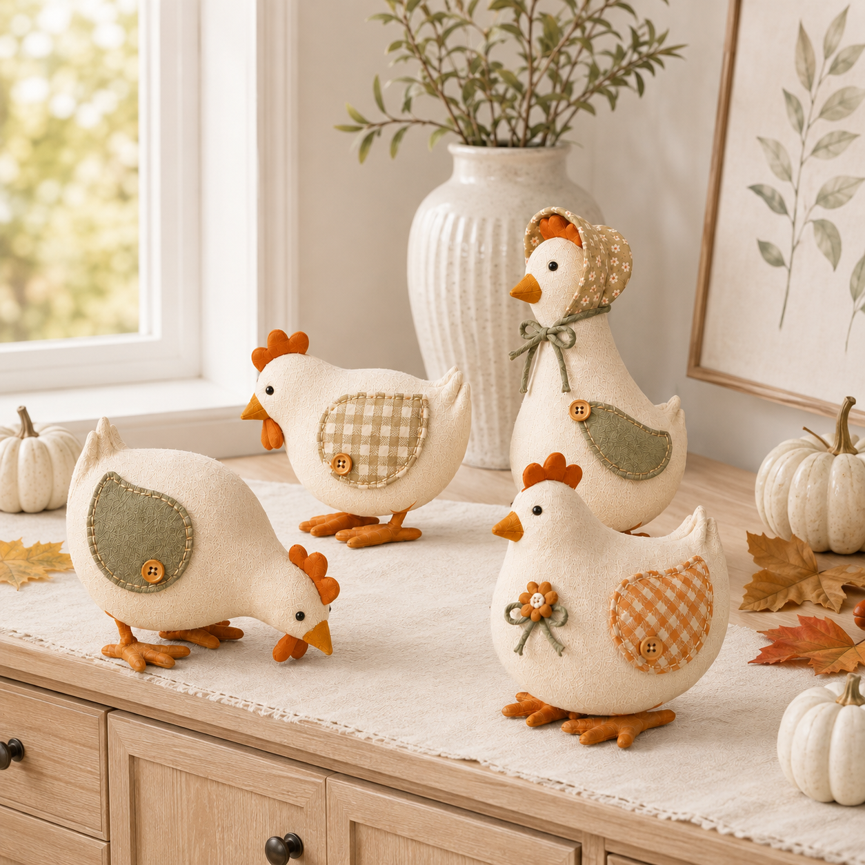 Harvest Hen & Rooster Fabric Doll Set – 4-Piece Fall Farmhouse Decor 🐔🍂