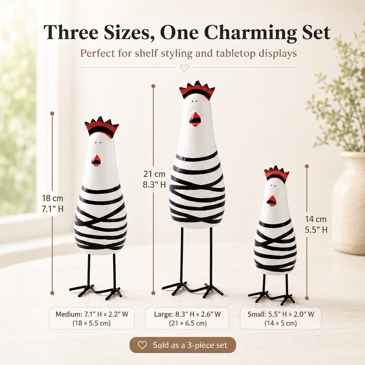 Whimsical Hand-Painted Wooden Chicken Figurines – Set of 3 🐓