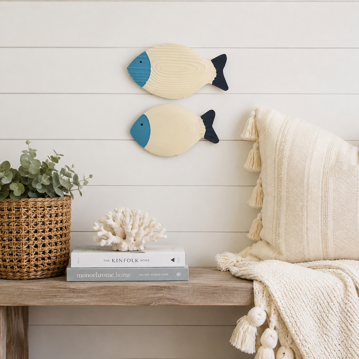 🐟 Coastal Wooden Fish Wall Decor Set
