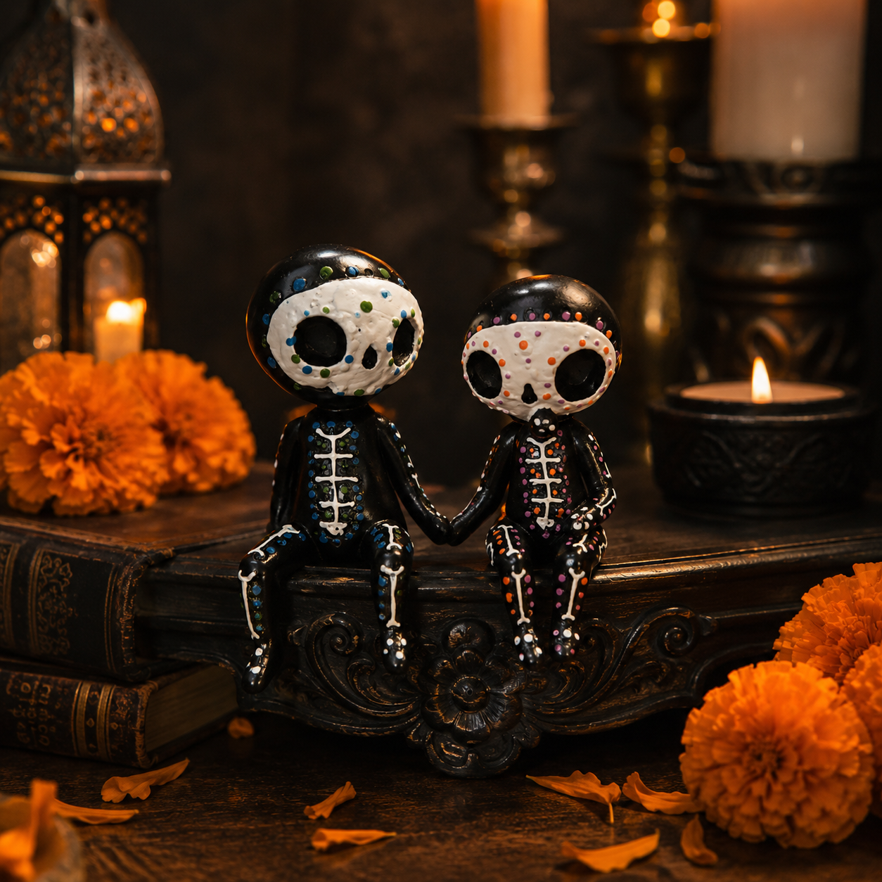 Day of the Dead Skeleton Figurines, Colorful Resin Couple & Family Decorations