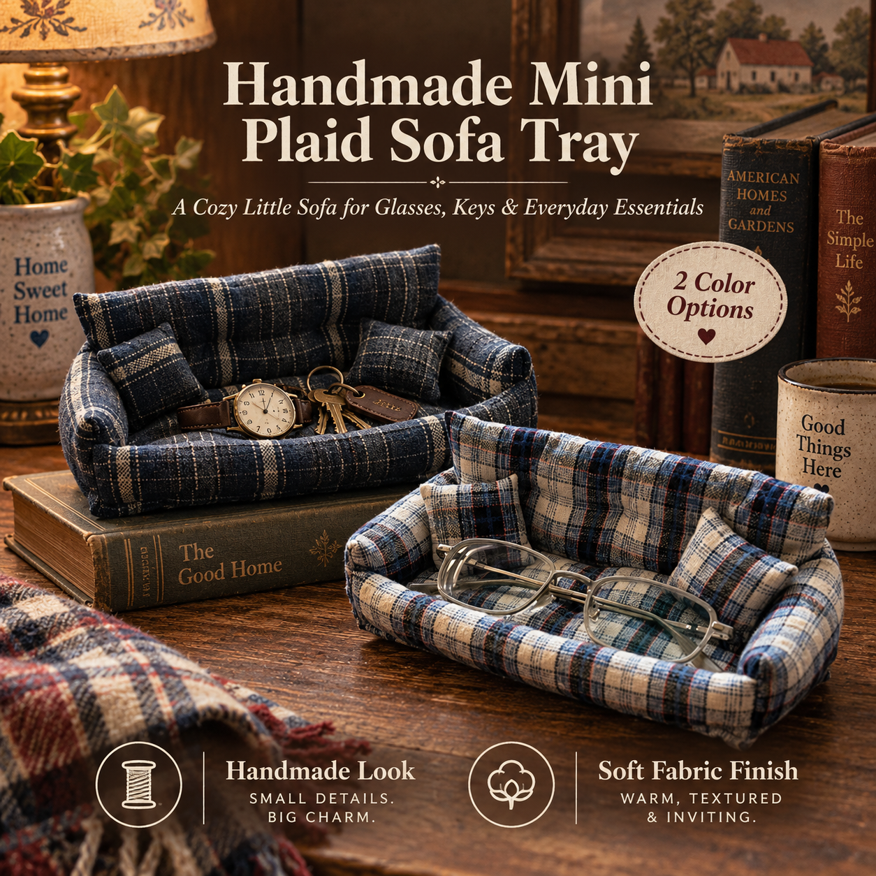 Handmade Mini Plaid Sofa Tray