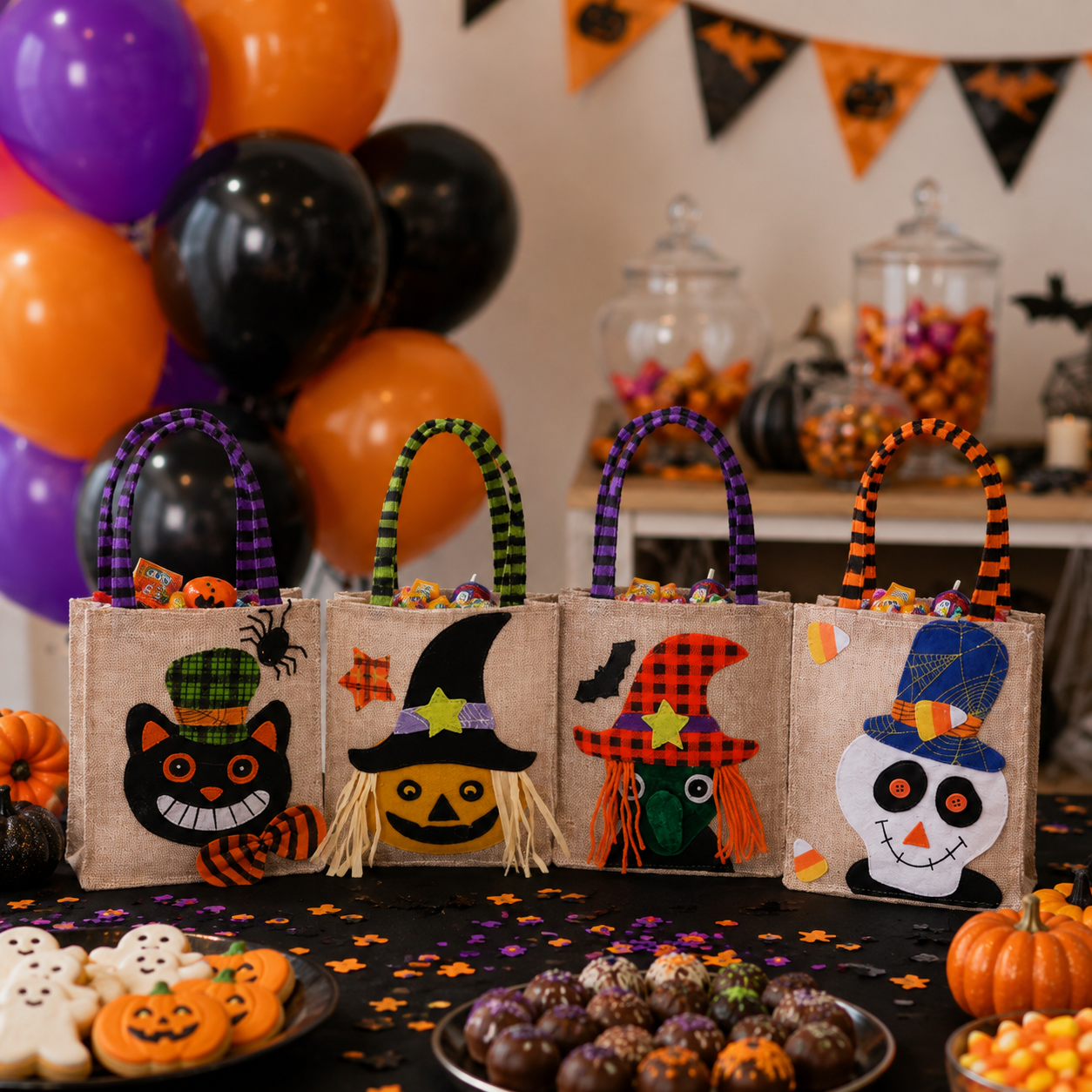 🎃 Whimsical Halloween Trick-or-Treat Bags – Set of 4