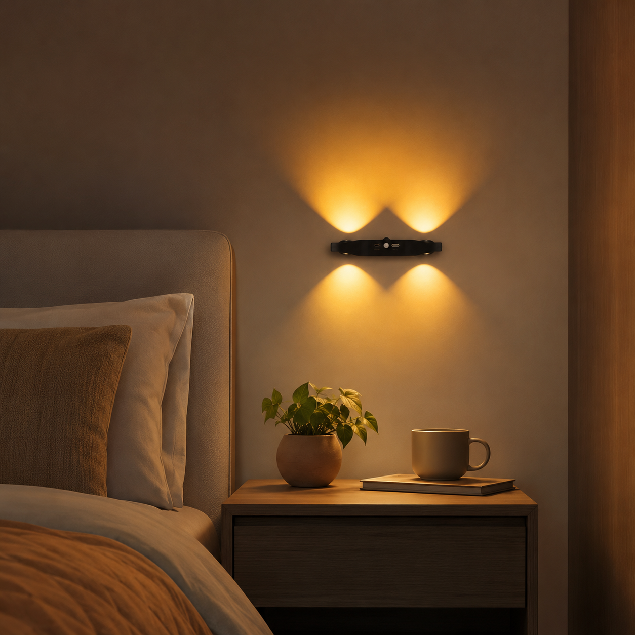 Rechargeable Motion Sensor Wall Light, 3-Color Changing LED Wall Sconce, USB-C Rechargeable Indoor Night Light, Hill-Shaped Light Effect Decorative Wall Lamp for Bedroom, Hallway, Stairway, Living Room