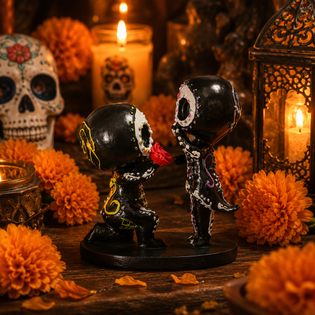 Day of the Dead Skeleton Figurines, Colorful Resin Couple & Family Decorations