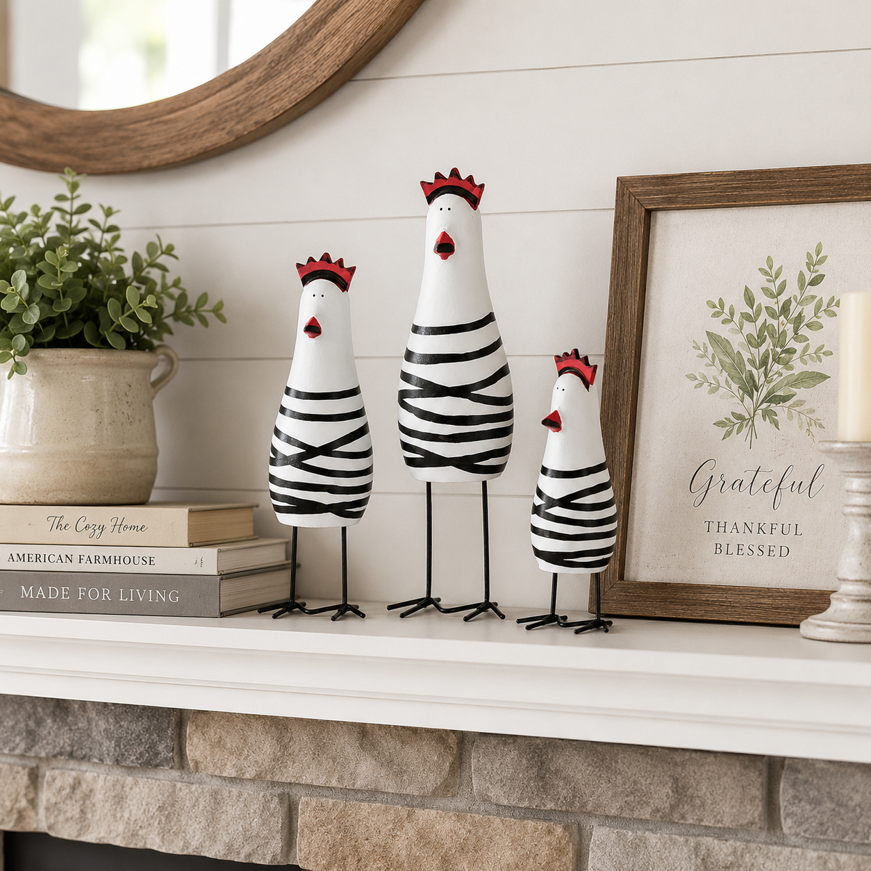 Whimsical Hand-Painted Wooden Chicken Figurines – Set of 3 🐓