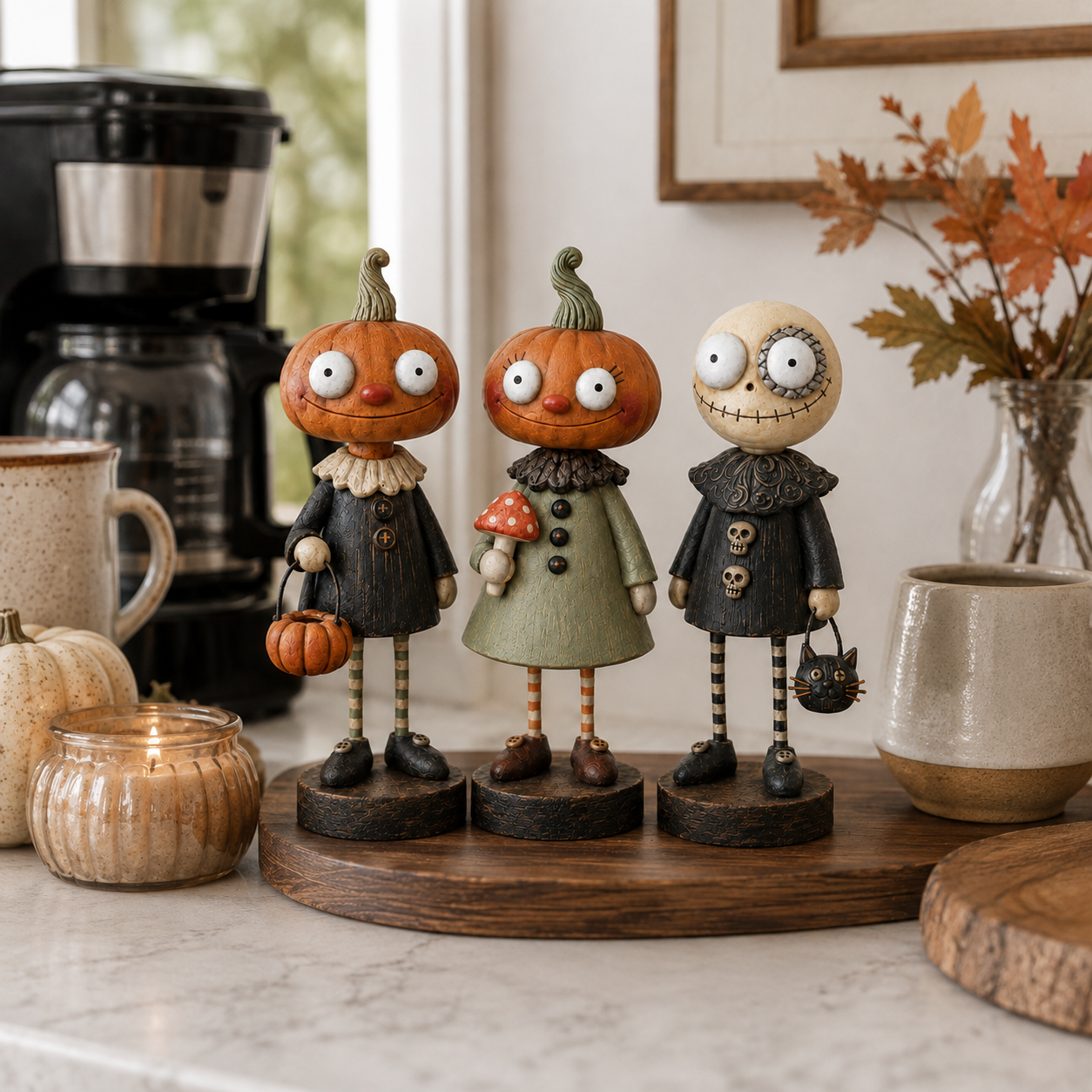 Primitive Pumpkin Friends 3-Piece Set – Vintage Halloween Farmhouse Figurine Collection