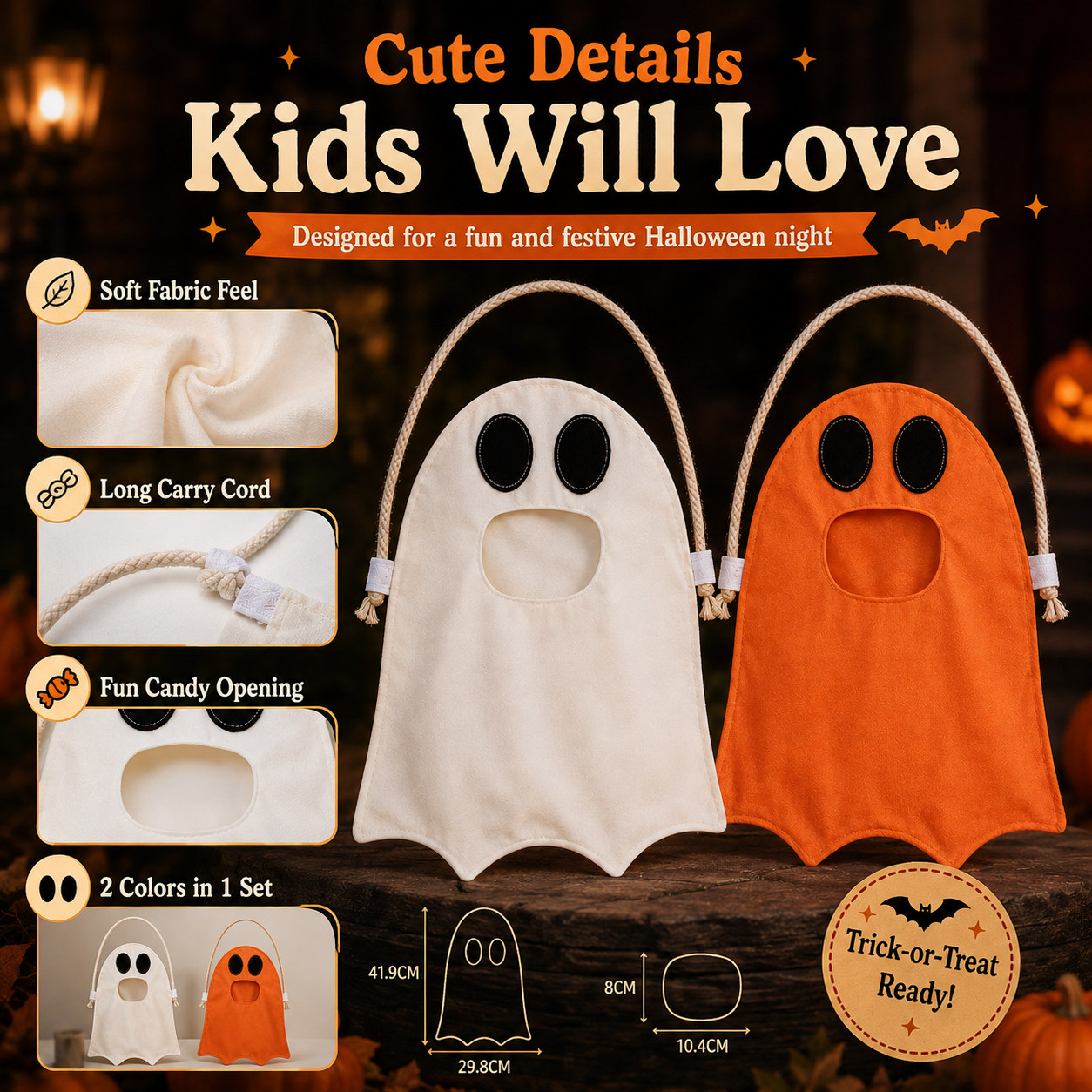 2-Pack Ghost Trick-or-Treat Candy Bags