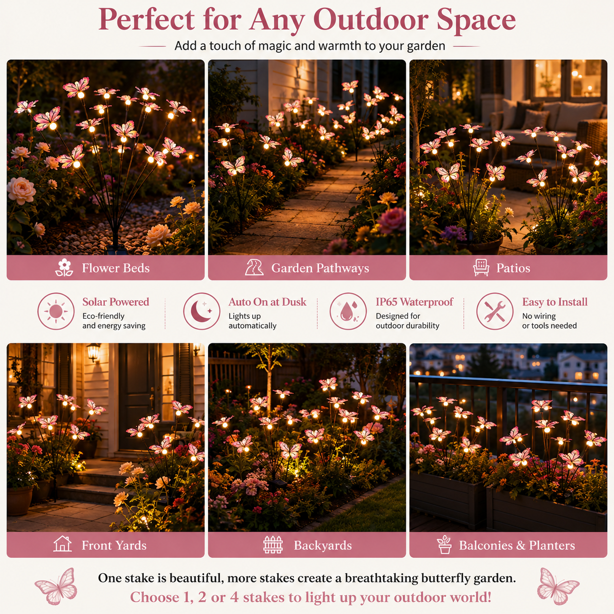 27.6 in Solar Butterfly Garden Stake Lights