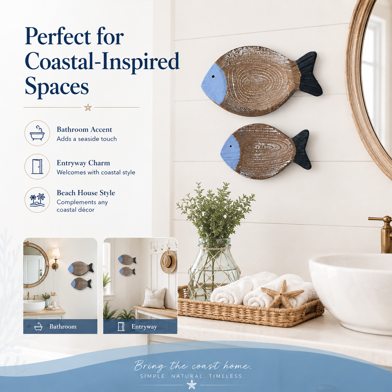 🐟 Coastal Wooden Fish Wall Decor Set