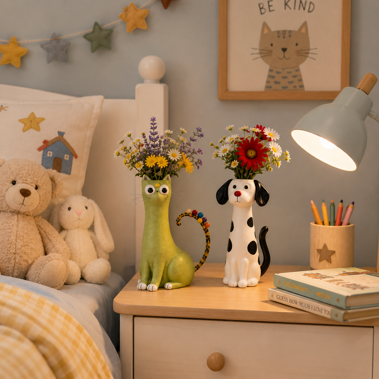 Whimsical Cat & Dog Decorative Vase Set – Set of 2