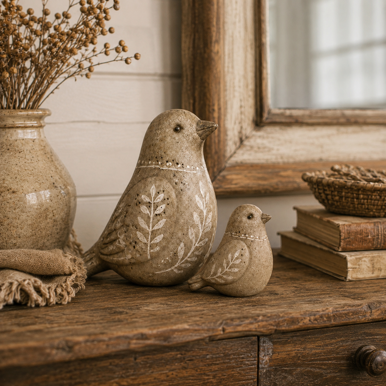 Vintage Primitive Folk Art Bird Duo