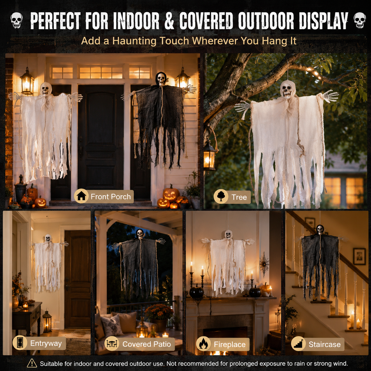 29.5" Light-Up Hanging Skeleton Ghost with Remote