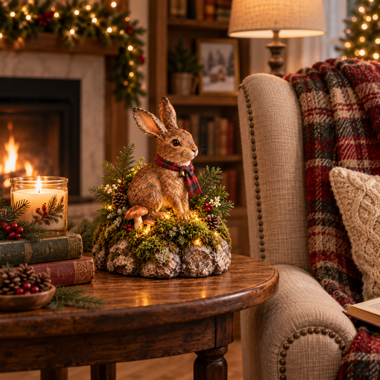 Lighted Woodland Christmas Rabbit Figurine