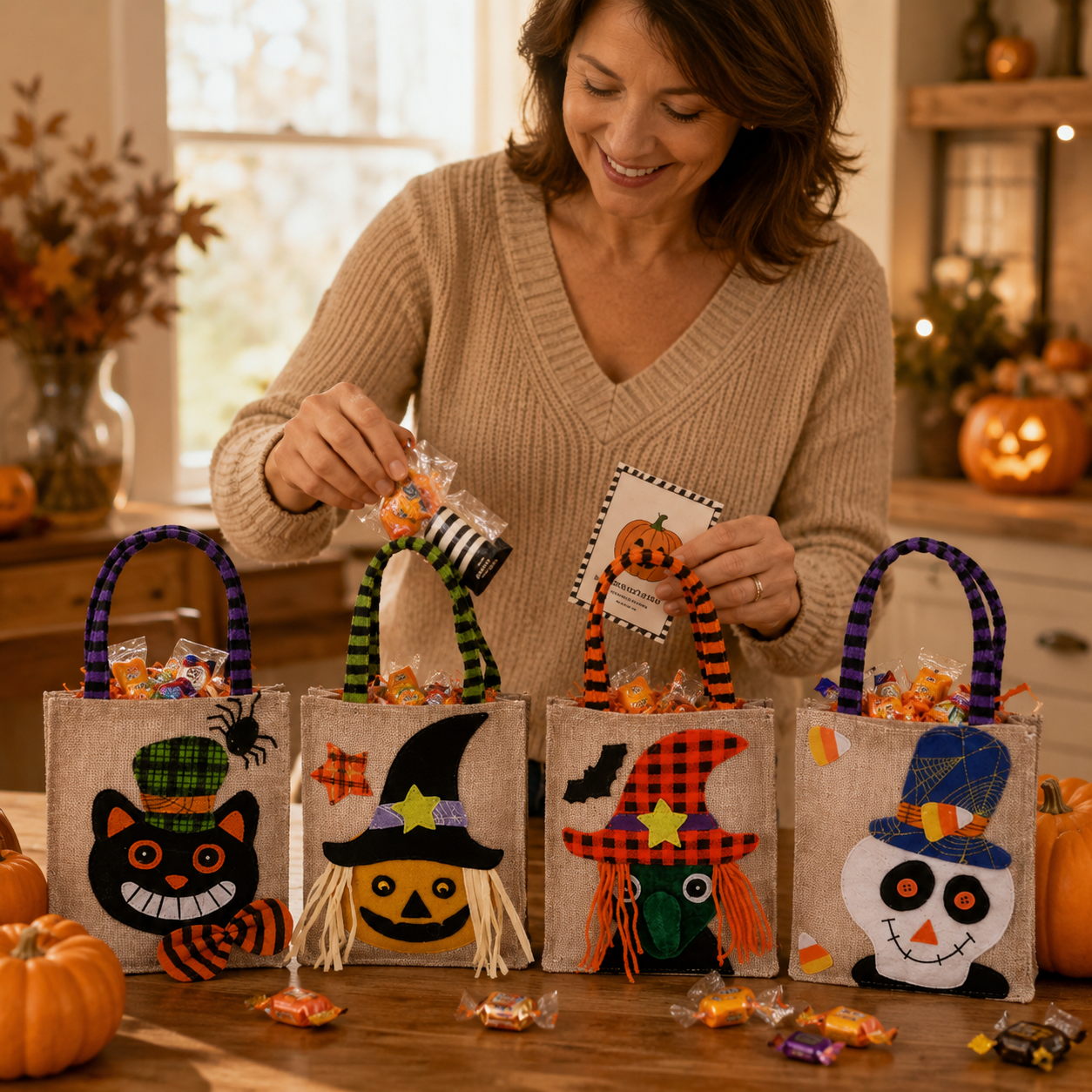 🎃 Whimsical Halloween Trick-or-Treat Bags – Set of 4