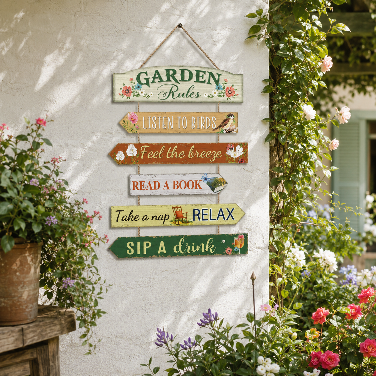 6pcs Wooden Outdoor Fun Garden Rule Signs Set-Gardening Enthusiast Decor, Outdoor Garden Sign Plaques