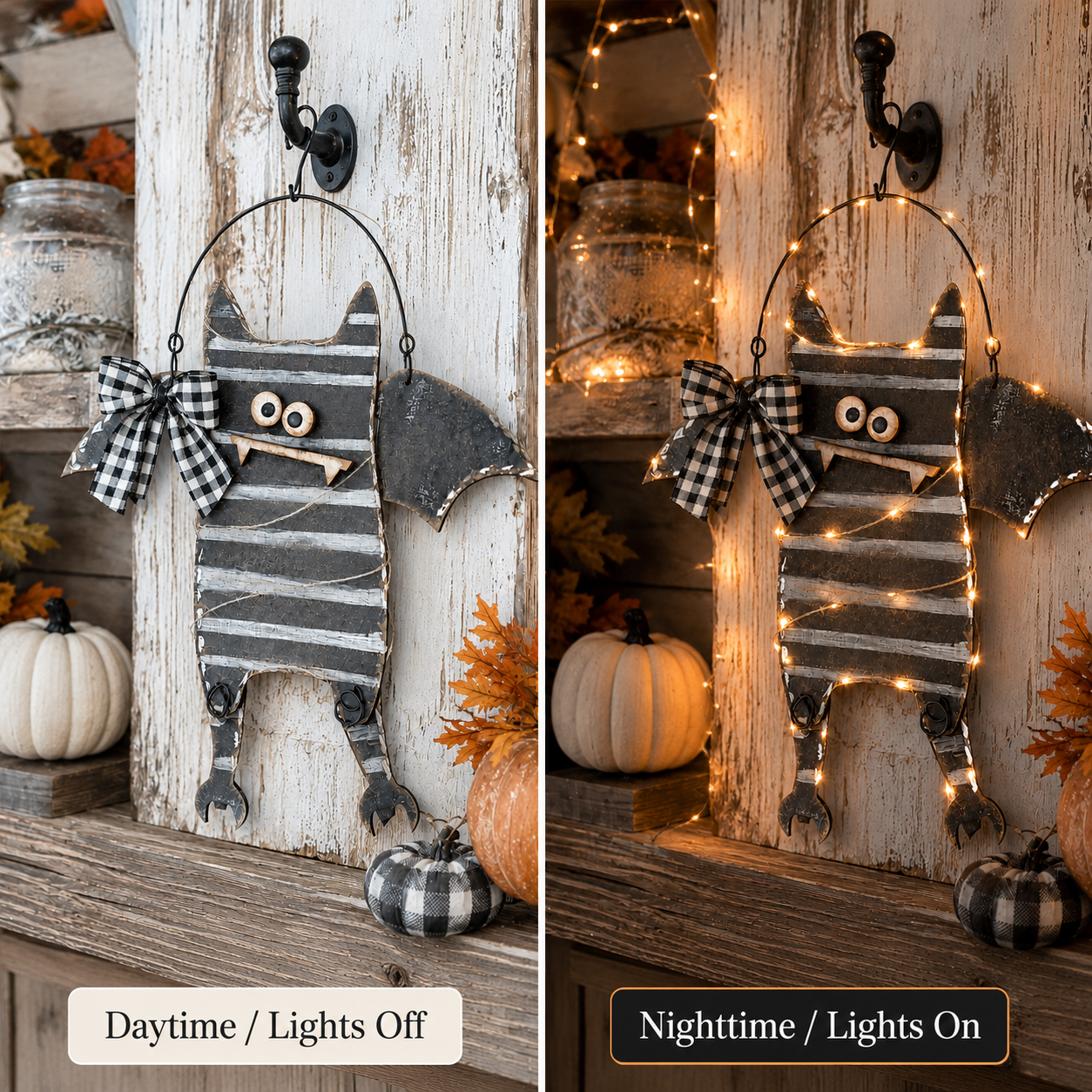 Lighted Rustic Bat Hanging Decor with Remote Control