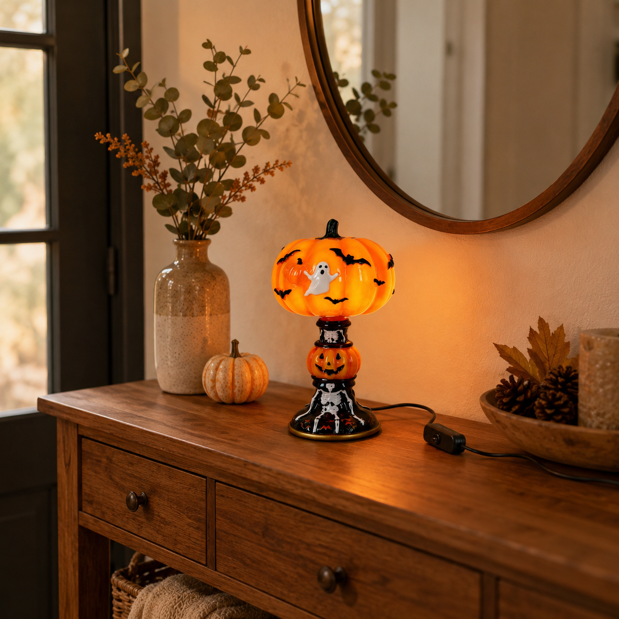 🎃 Light-Up Halloween Pumpkin Ghost Table Lamp