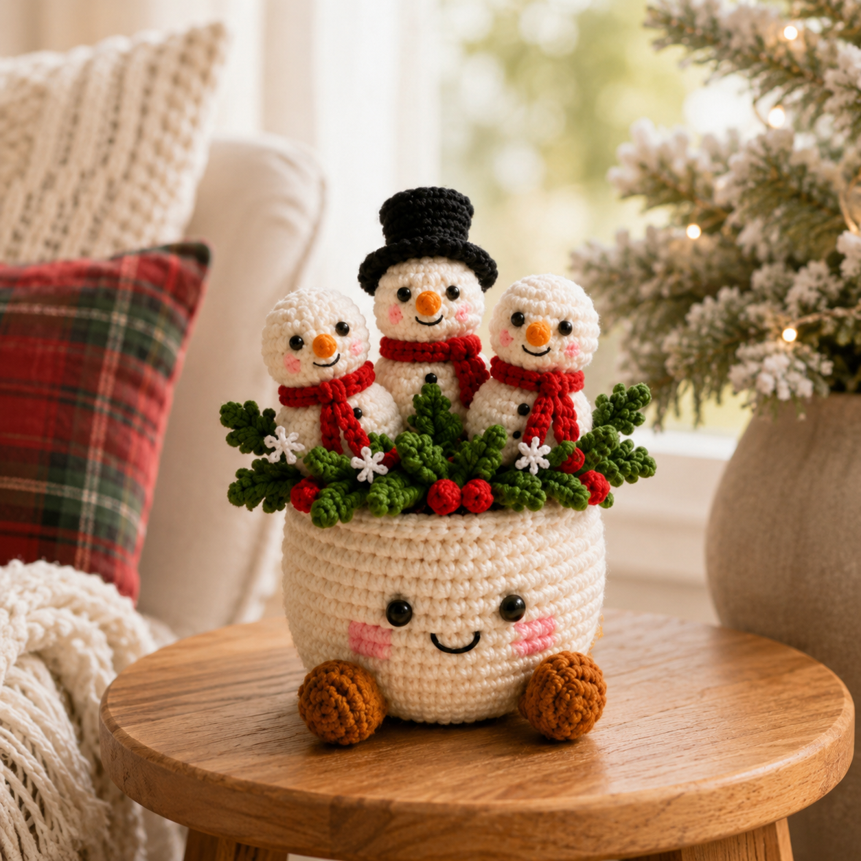 Handmade Crochet Christmas Potted Decor