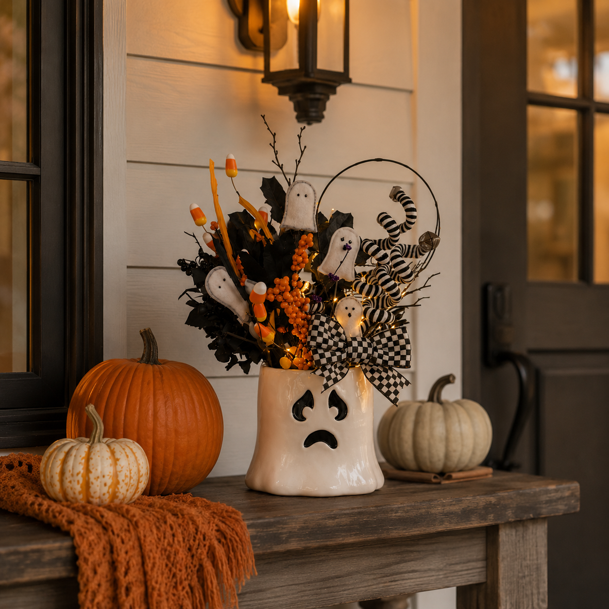 Whimsical Lighted Ghost Vase Halloween Centerpiece