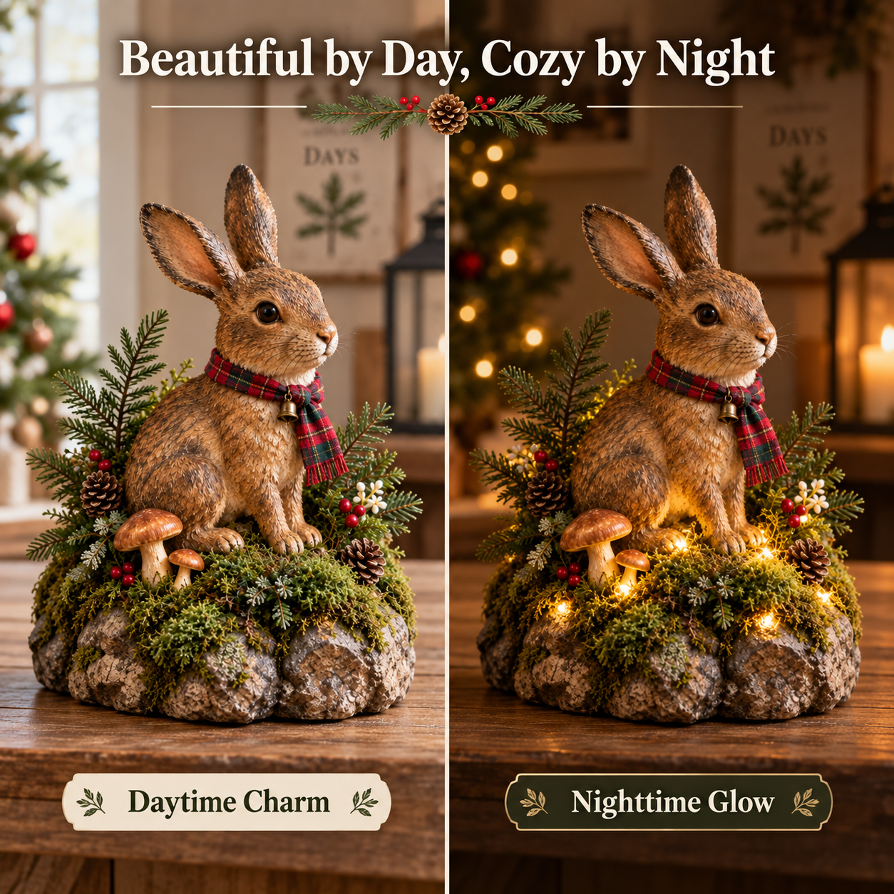 Lighted Woodland Christmas Rabbit Figurine