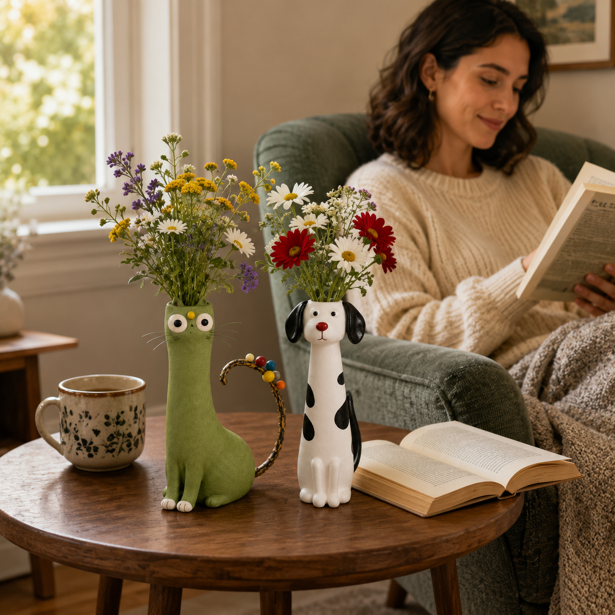 Whimsical Cat & Dog Decorative Vase Set – Set of 2