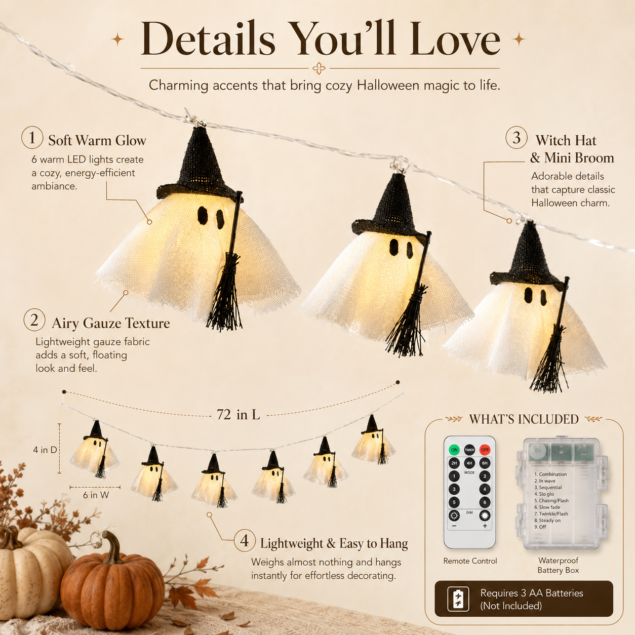 6-Ft Light-Up Witch Ghost Garland with Remote 👻✨
