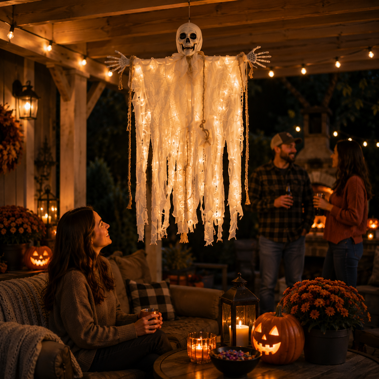 29.5" Light-Up Hanging Skeleton Ghost with Remote