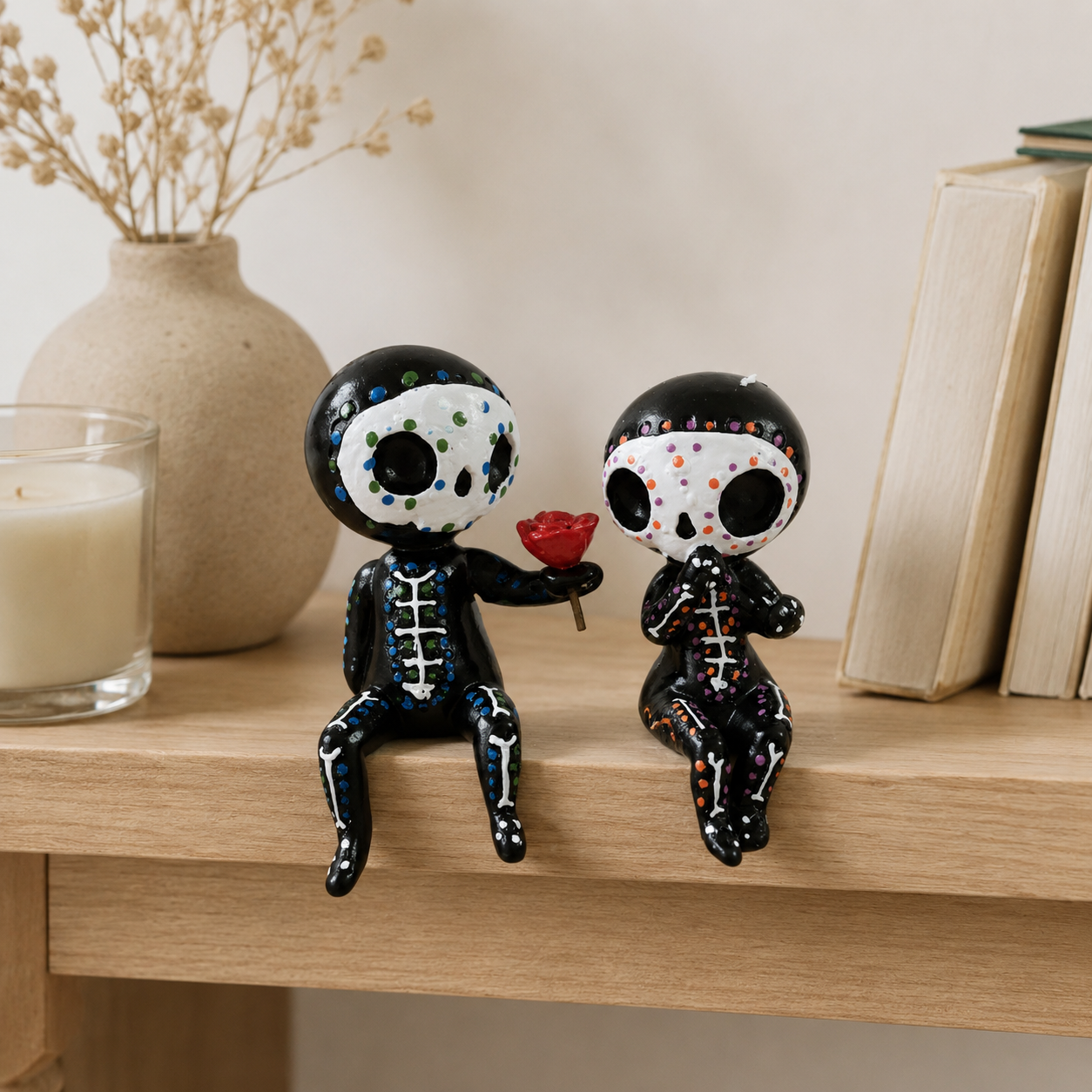 Day of the Dead Skeleton Figurines, Colorful Resin Couple & Family Decorations