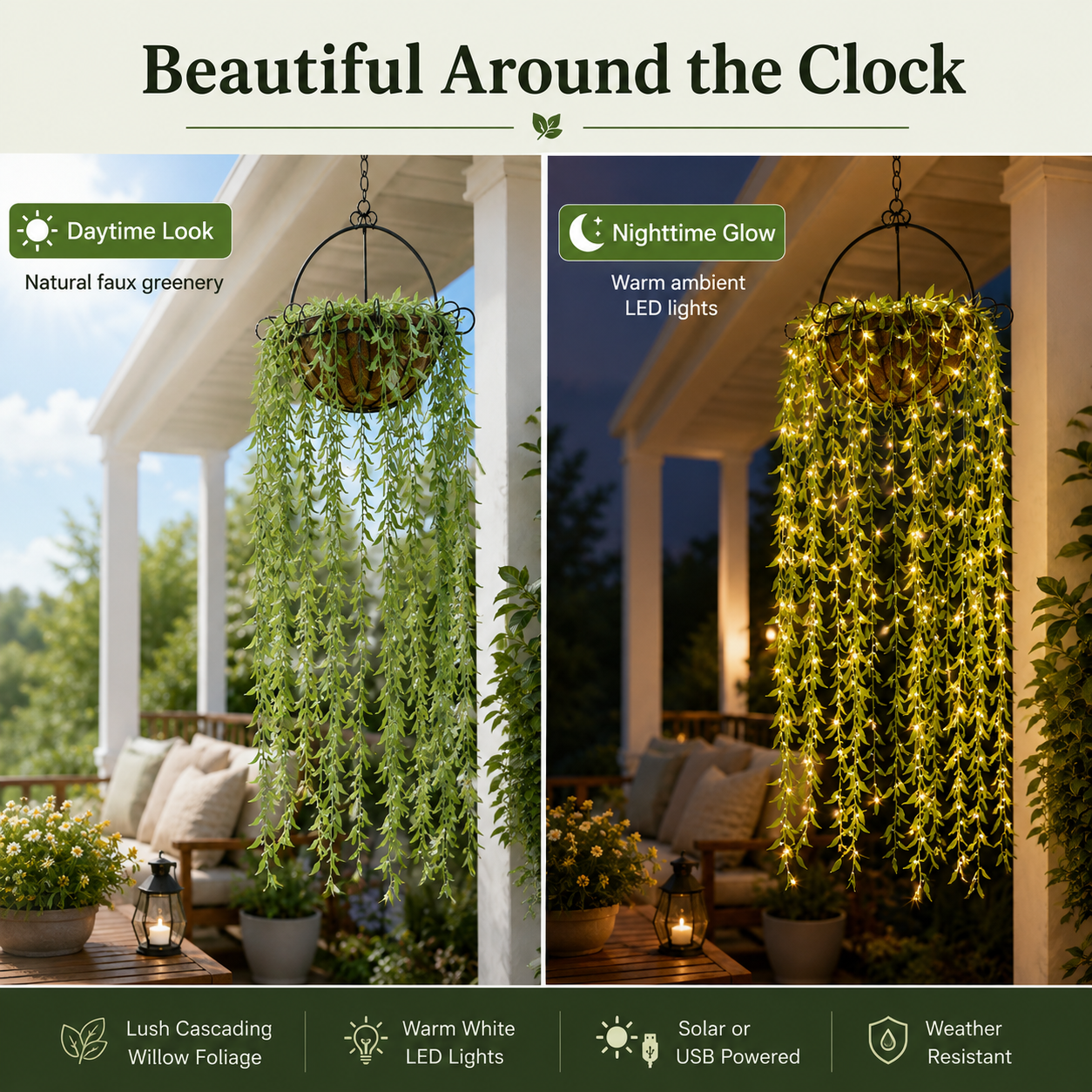 Cascading Willow Glow Hanging Basket