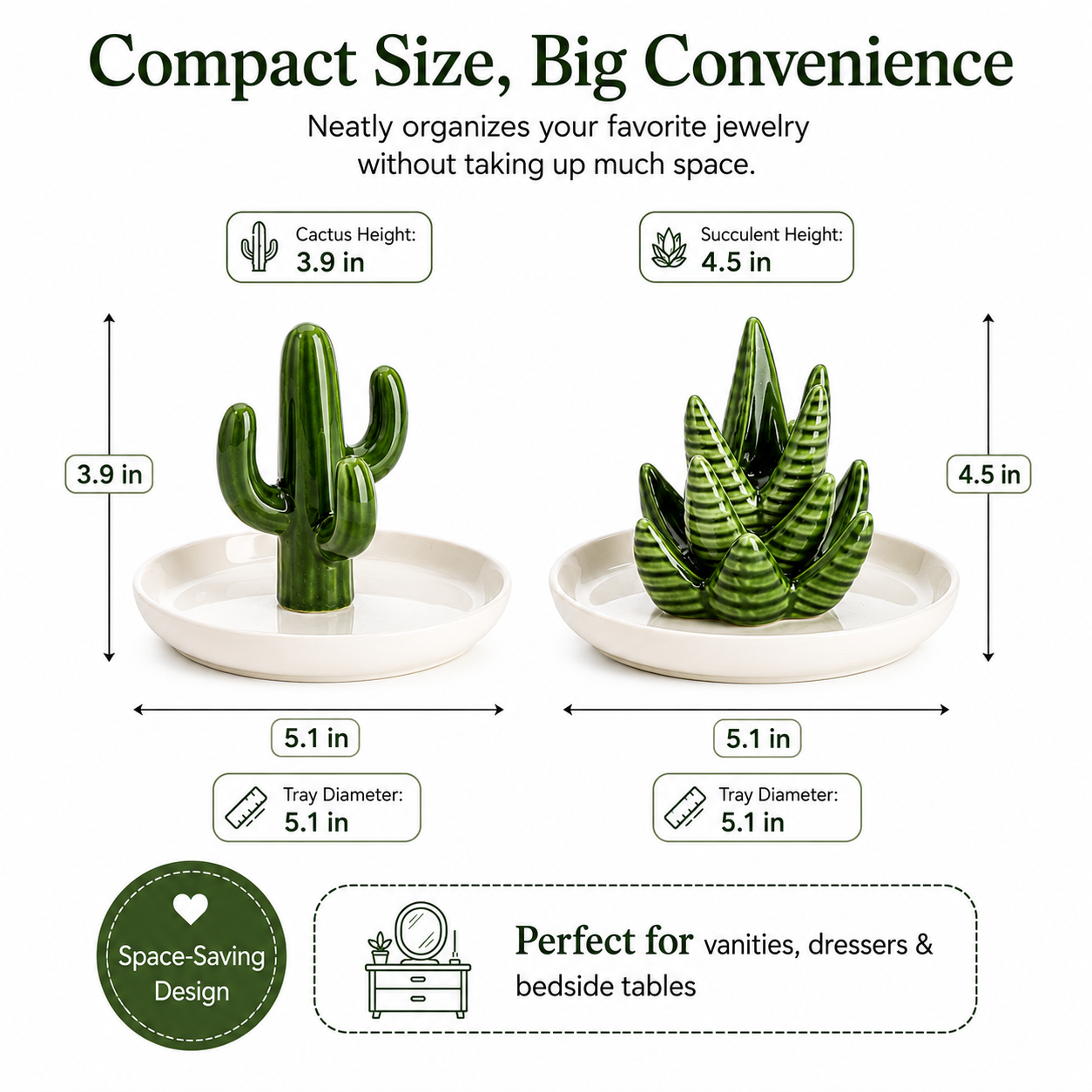 Cactus and aloe vera ceramic jewelry storage box and tray
