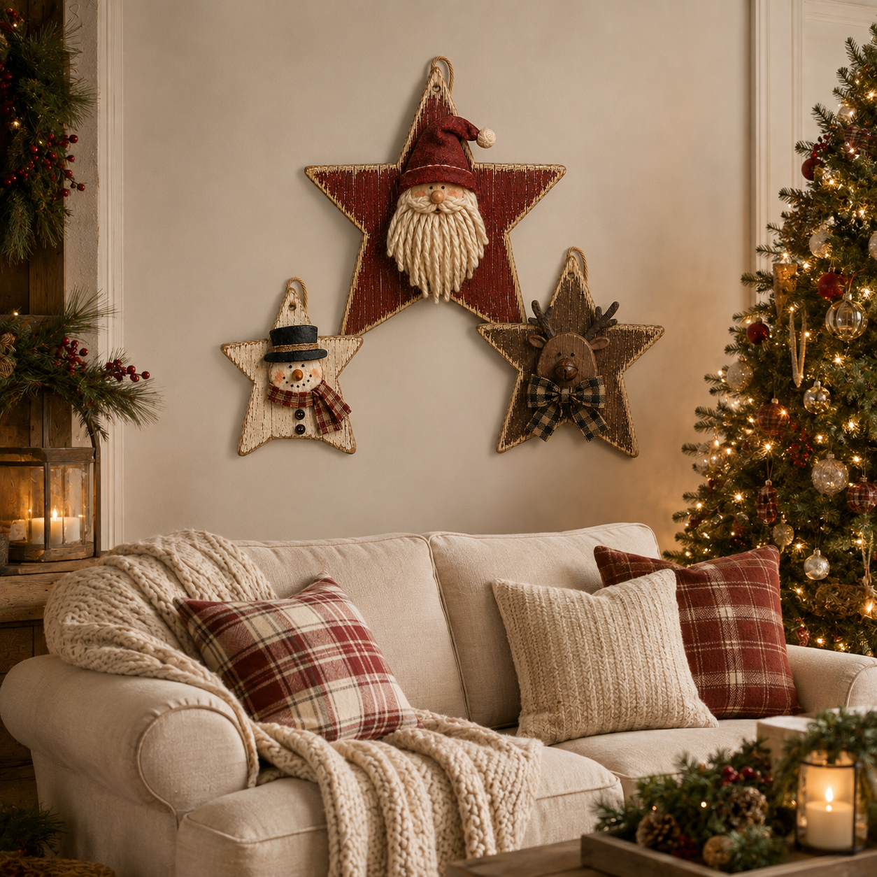 Rustic Seasonal Star Wall Decor Set – 3-Piece