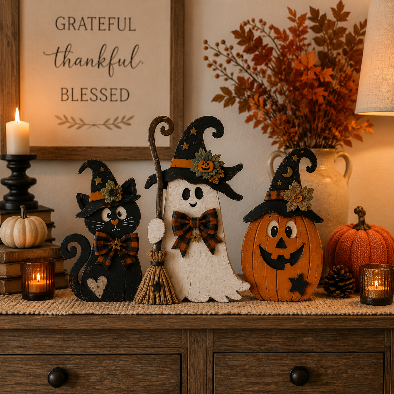 Rustic Halloween Wooden Trio Set