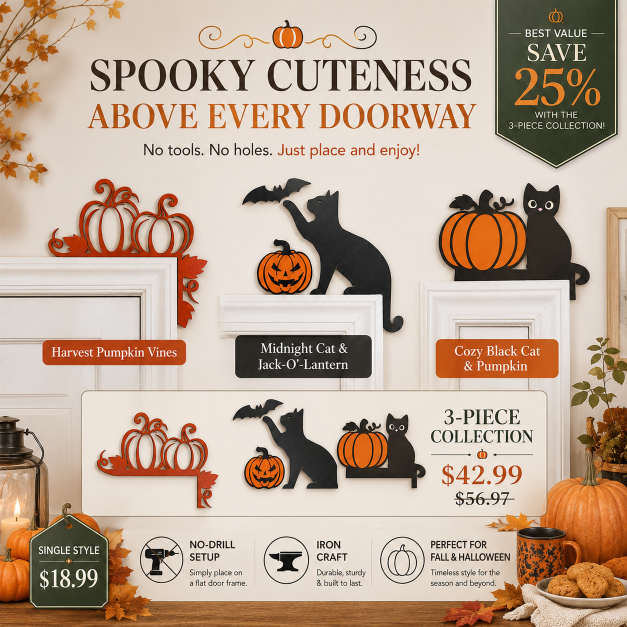 Fall & Halloween Metal Door Frame Toppers 🎃