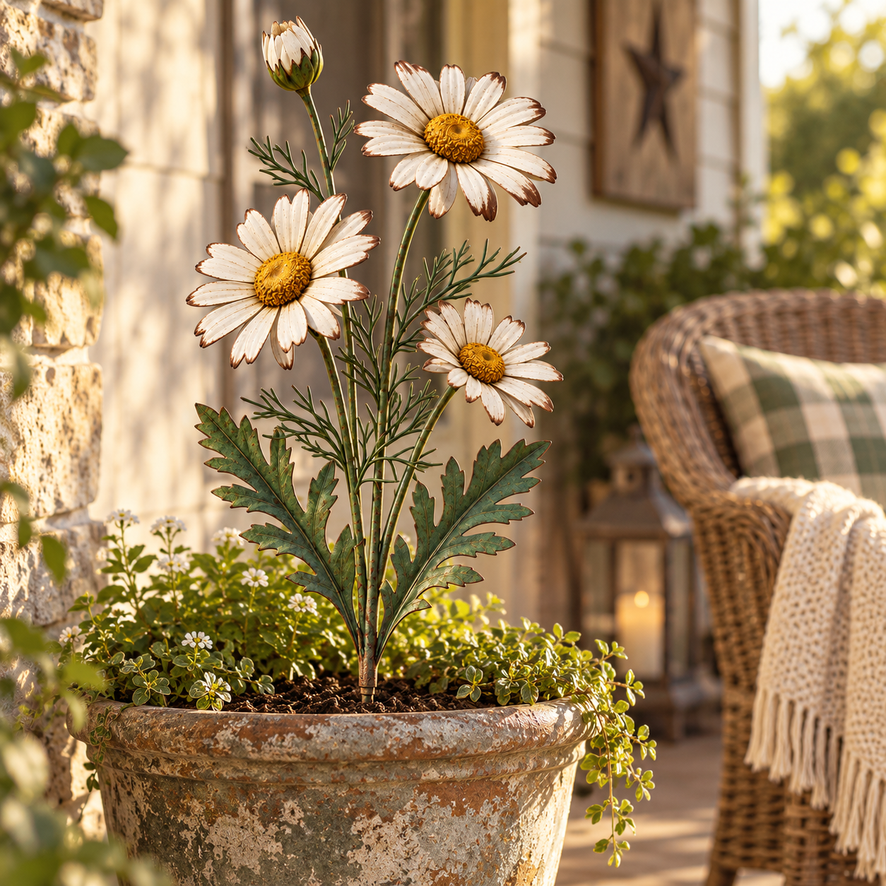 Vintage Metal Daisy Garden Stake – Handmade Rustic Flower Decor