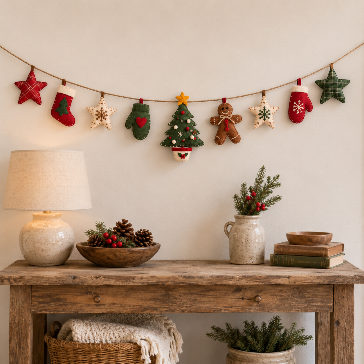 78.7 in Vintage Christmas Fabric Hanging Banner