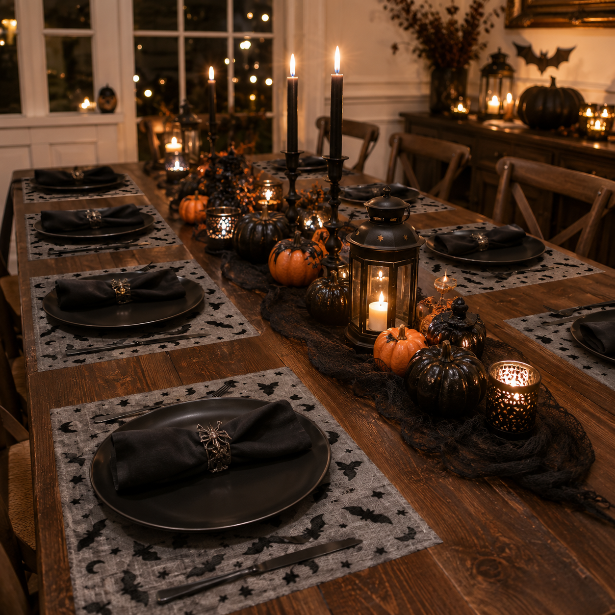 🎃 180 in Halloween Sheer Table Runner Roll Spider Web & Bat Mesh Decor for Party Tables
