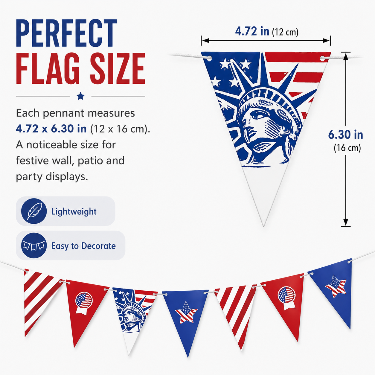 Patriotic Bunting Banner Garland – Red, White & Blue Party Decoration
