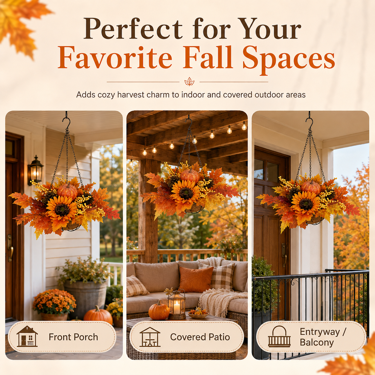19.7 in Fall Harvest Pumpkin Hanging Basket / 1 pcs 🌻🎃