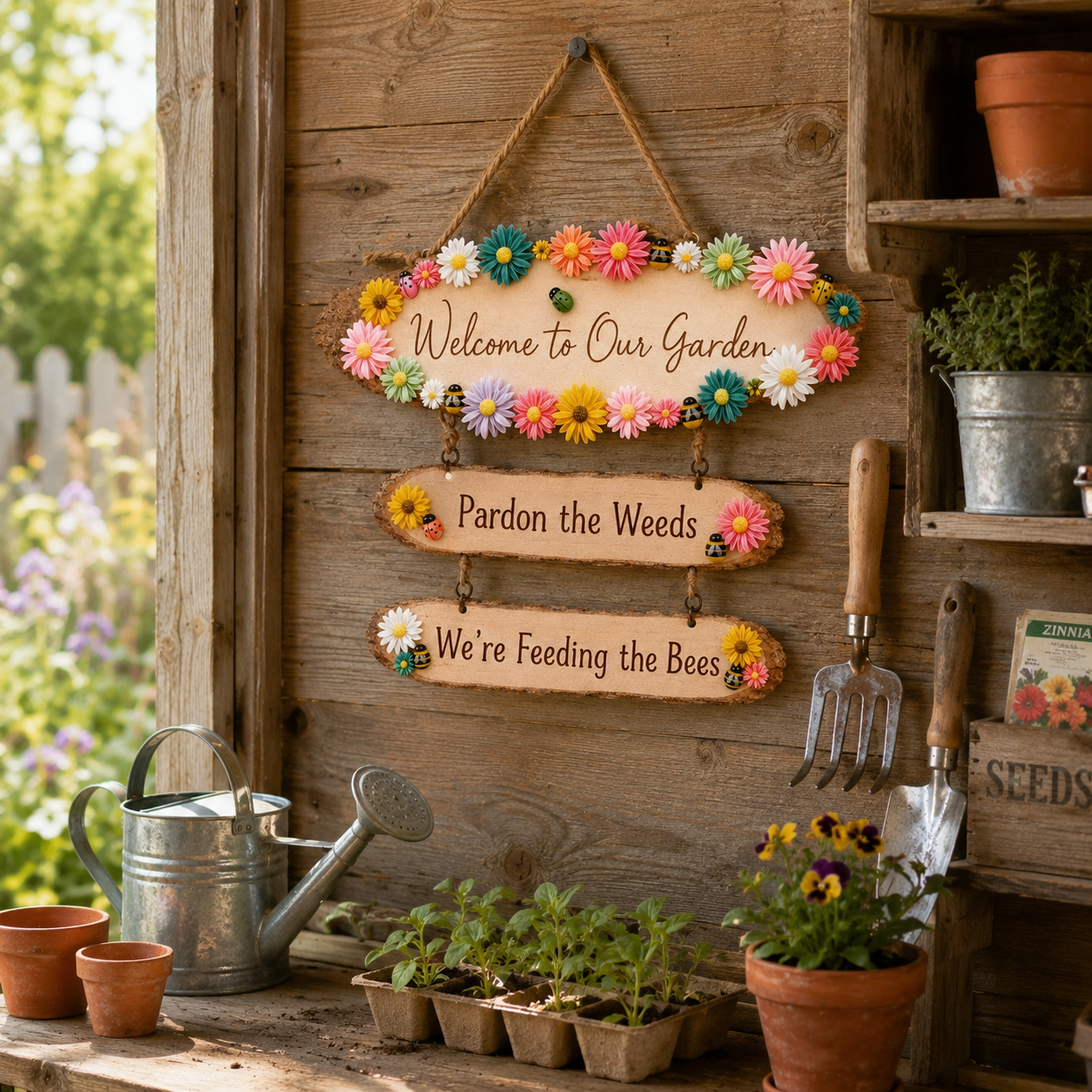 Pardon the Weeds, We’re Feeding the Bees Garden Sign 🐝🌼
