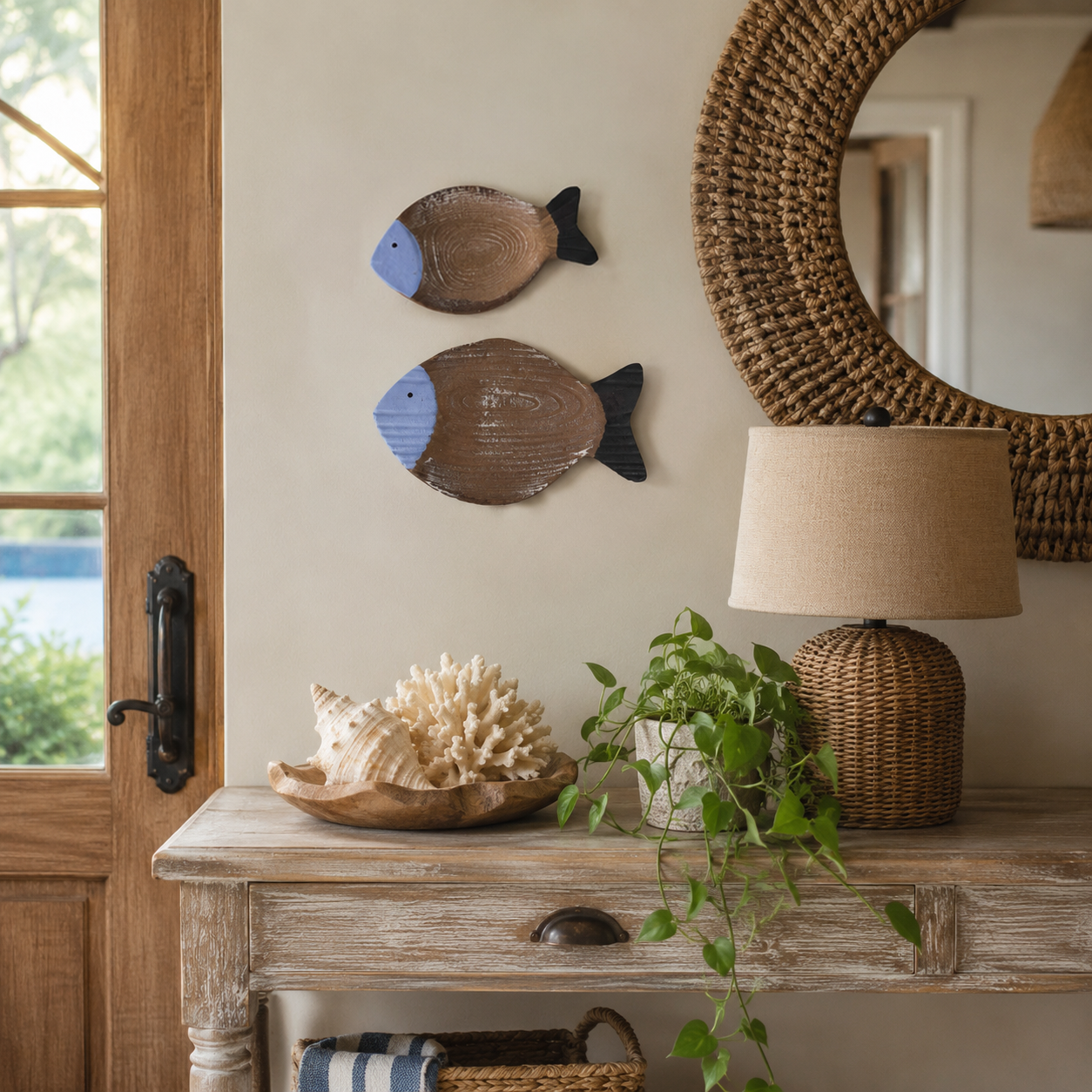 🐟 Coastal Wooden Fish Wall Decor Set