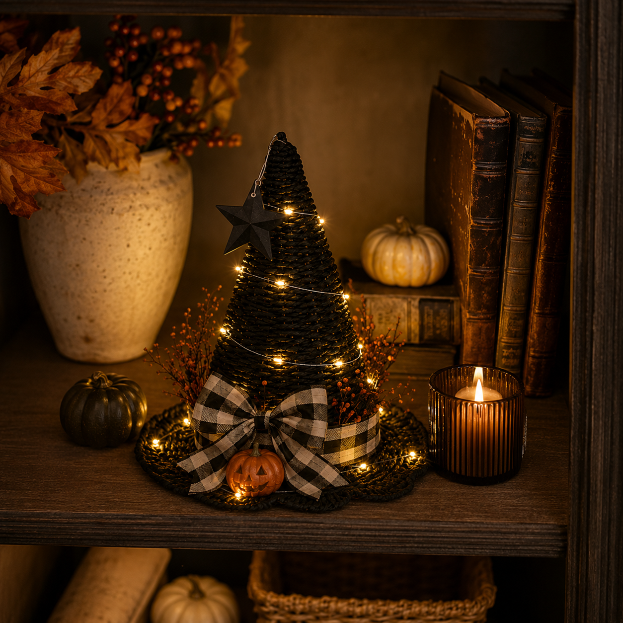 Lighted Woven Witch Hat Decor ✨
