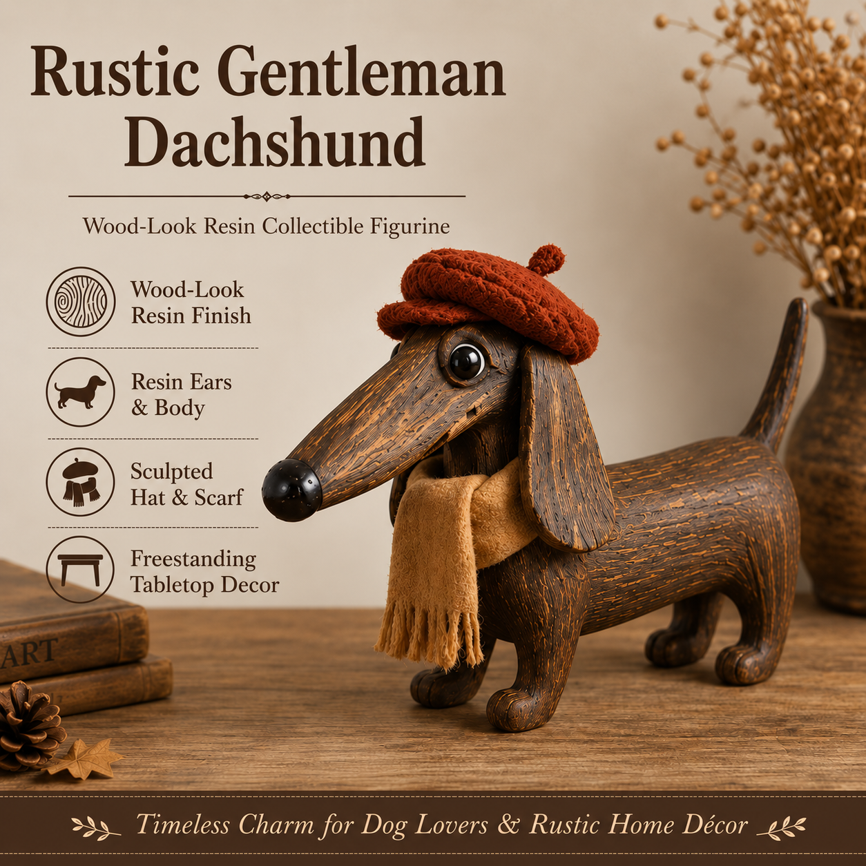 Rustic Gentleman Dachshund Resin Figurine
