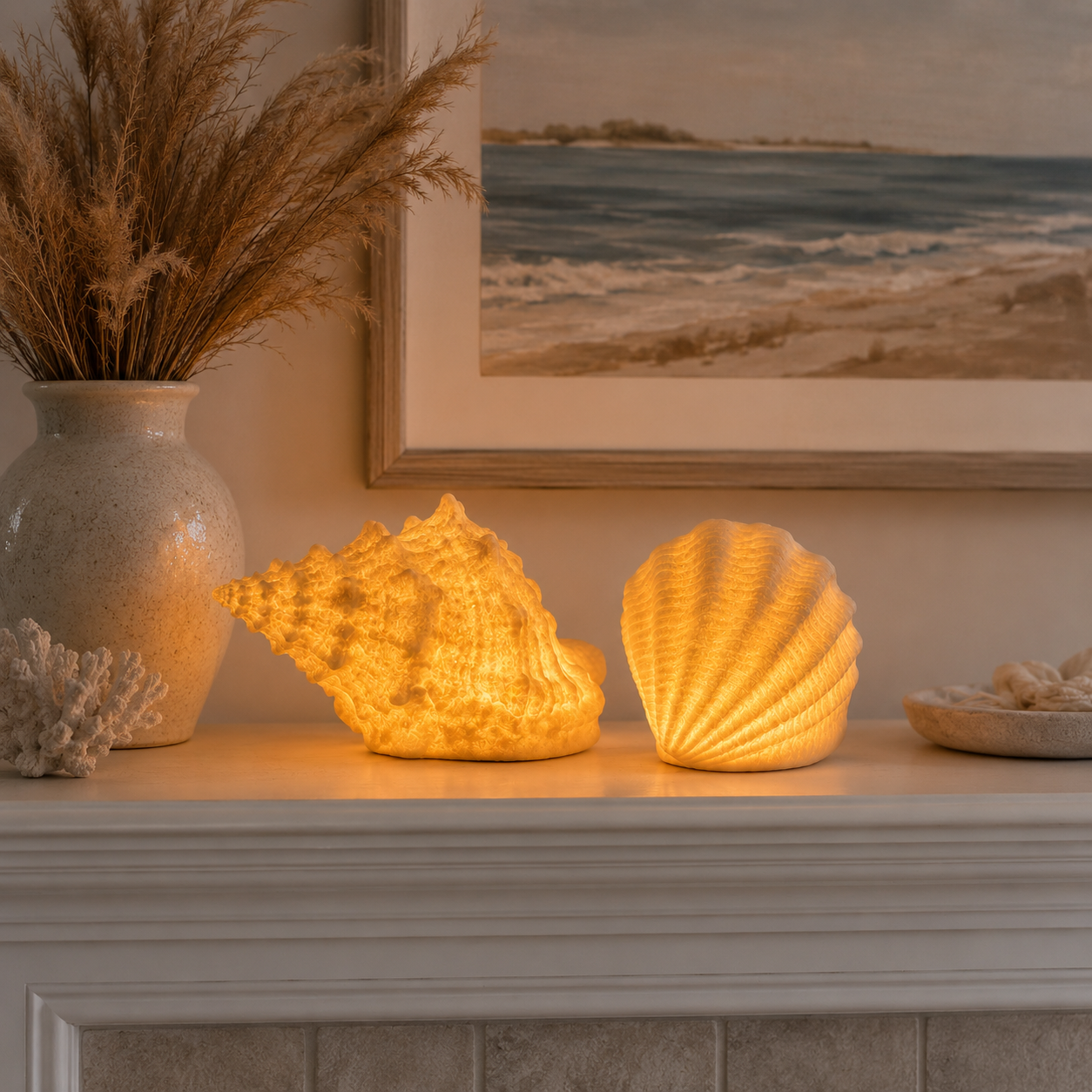 Coastal Glow Seashell Lamp Set